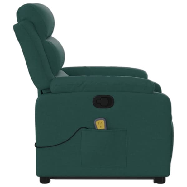 vidaXL Massagefåtölj med uppresningshjälp mörkgrön tyg
