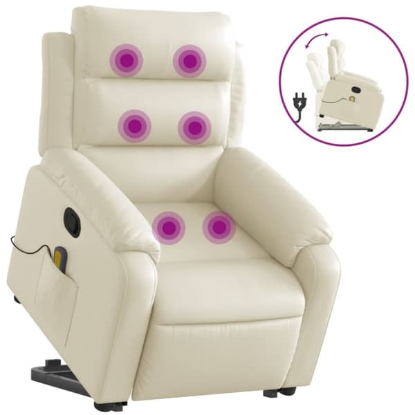vidaXL Massagefåtölj med uppresningshjälp gräddvit konstläder