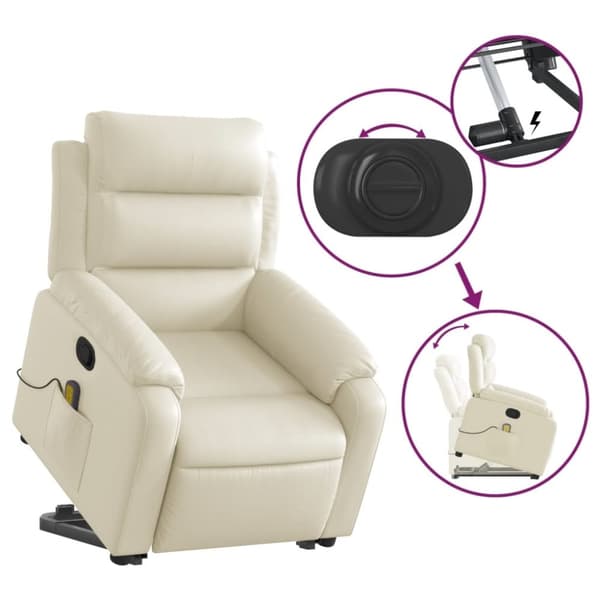 vidaXL Massagefåtölj med uppresningshjälp gräddvit konstläder