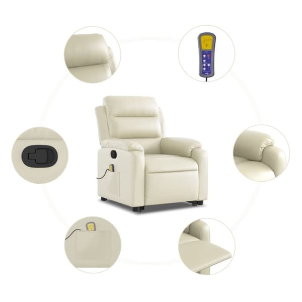 vidaXL Massagefåtölj med uppresningshjälp gräddvit konstläder