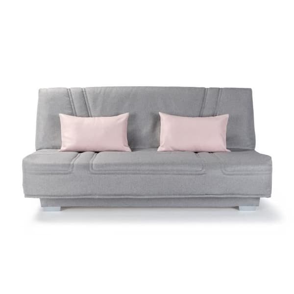 COMFORT BULTEX Clic clac bänksits - Grått tyg + Rosa dekorativa kuddar - L193 x D95 cm