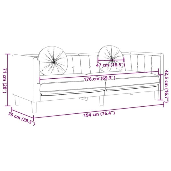 vidaXL 3-personers sofa med hynder velour brun