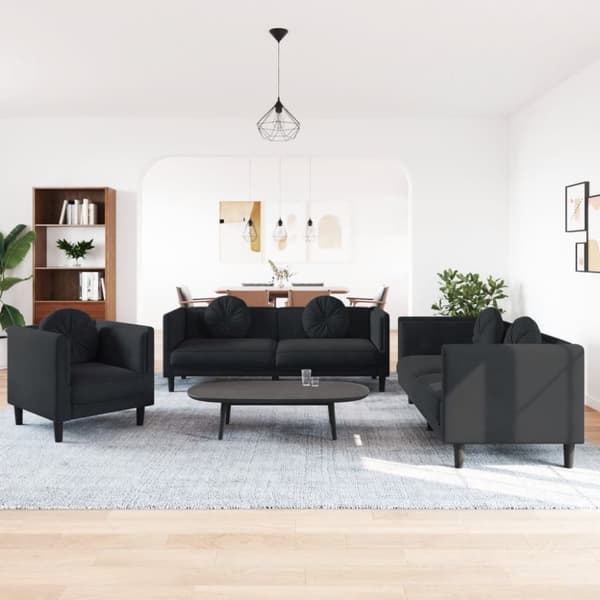 vidaXL sofasæt 3 dele med puder velour sort