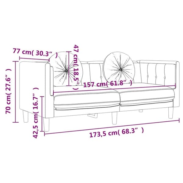 vidaXL 2-personers sofa med hynder velour cremefarvet