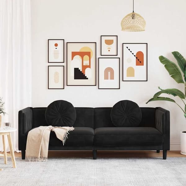 vidaXL 3-personers sofa med hynder velour sort