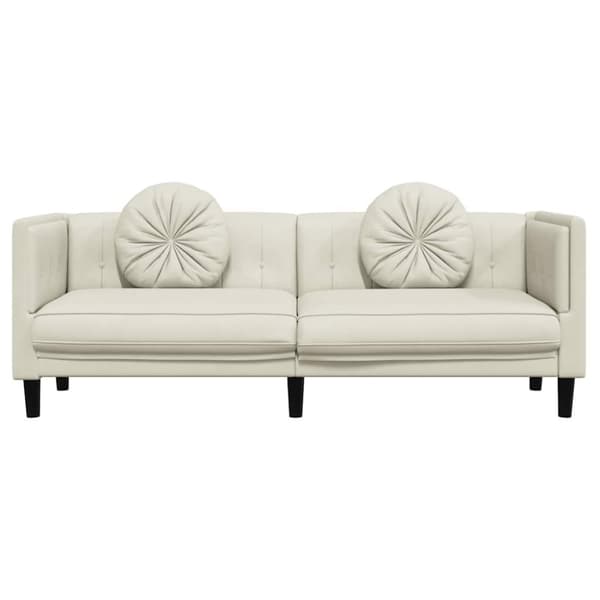 vidaXL Soffa med kuddar 3-sits gräddvit sammet