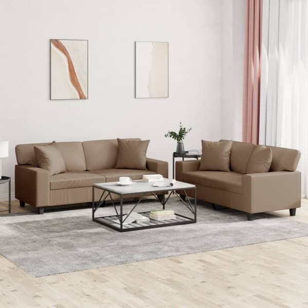 vidaXL Soffgrupp med kuddar 2 delar cappuccino konstläder