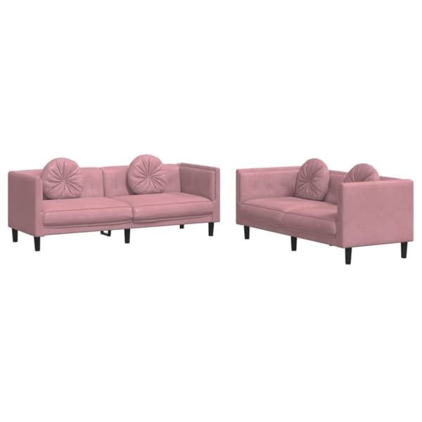 vidaXL Soffgrupp med kuddar 2 delar rosa sammet