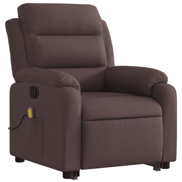 vidaXL Massagefåtölj med uppresningshjälp mörkbrun tyg
