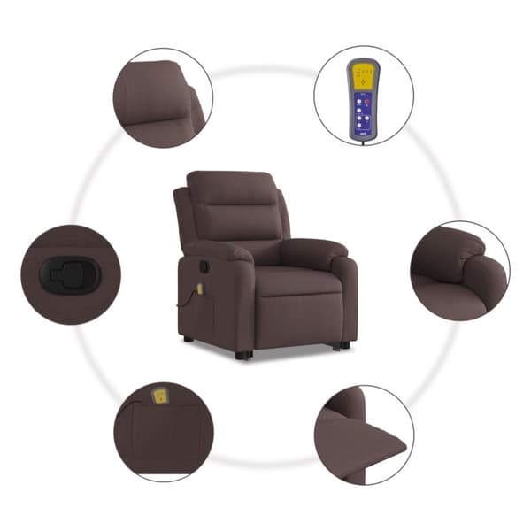 vidaXL Massagefåtölj med uppresningshjälp mörkbrun tyg