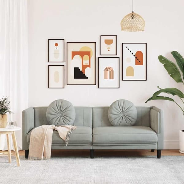 vidaXL Soffa med kuddar 3-sits ljusgrå sammet