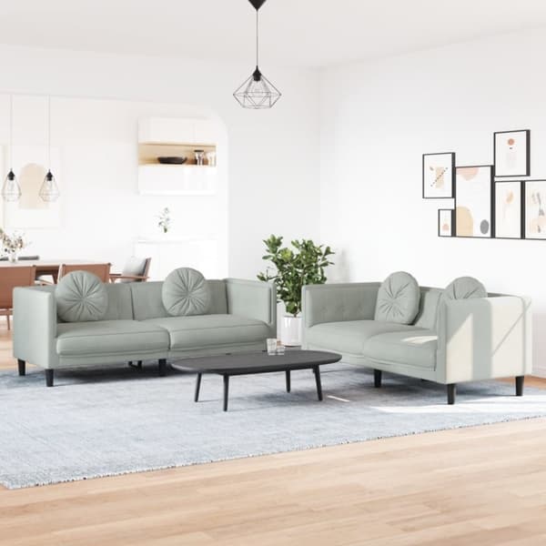 vidaXL sofasæt 2 dele med puder velour lysegrå