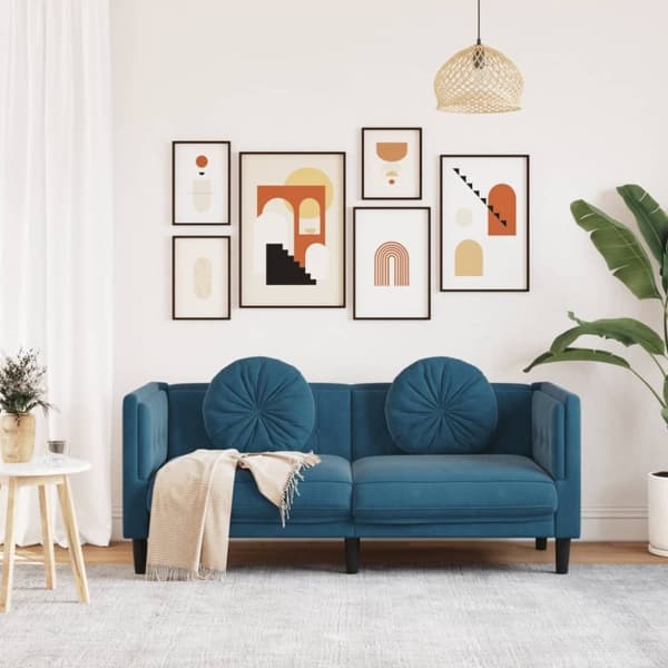 vidaXL 2-personers sofa med hynder velour blå