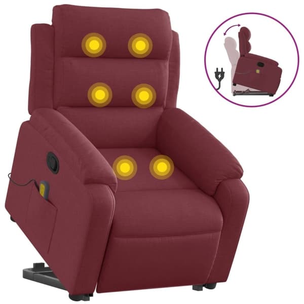 vidaXL Massagefåtölj med uppresningshjälp vinröd tyg
