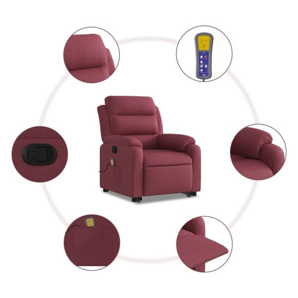 vidaXL Massagefåtölj med uppresningshjälp vinröd tyg