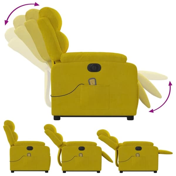 vidaXL løftestol med massagefunktion velour gul
