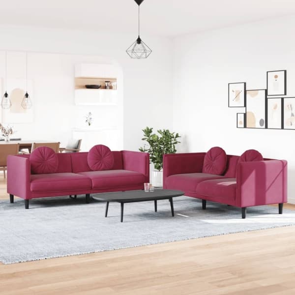 vidaXL sofasæt 2 dele med puder velour vinrød