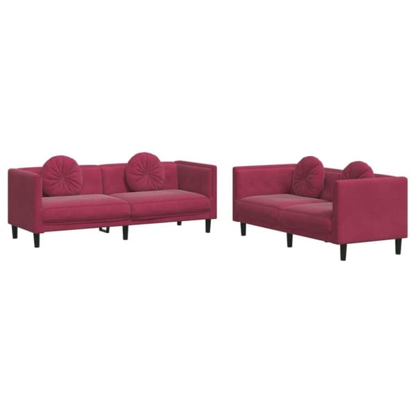 vidaXL sofasæt 2 dele med puder velour vinrød