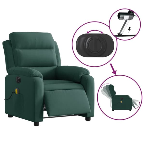 vidaXL Elektrisk massagefåtölj mörkgrön sammet