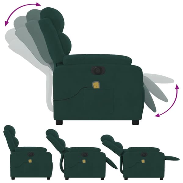 vidaXL Elektrisk massagefåtölj mörkgrön sammet