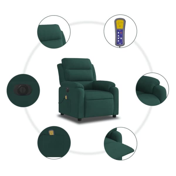 vidaXL Elektrisk massagefåtölj mörkgrön sammet