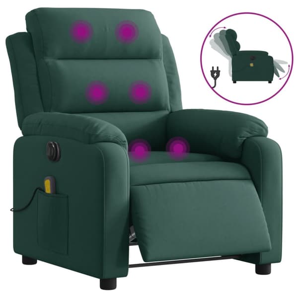 vidaXL Elektrisk massagefåtölj mörkgrön sammet
