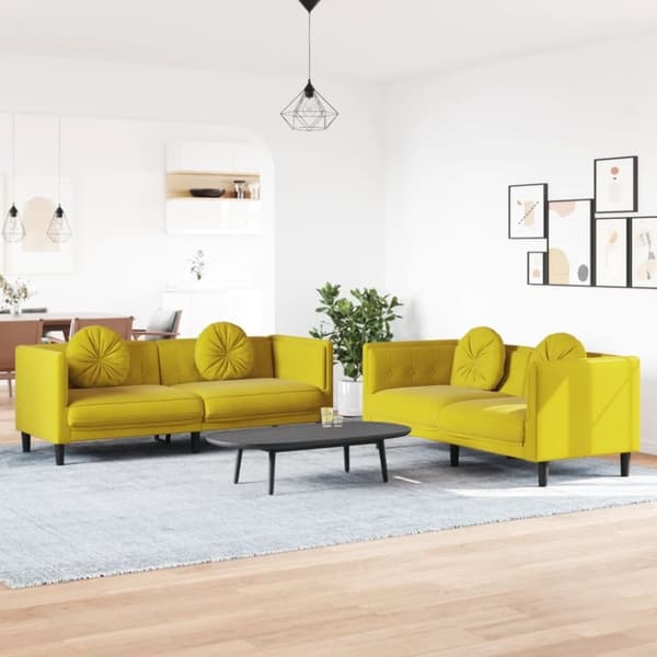 vidaXL sofasæt 2 dele med puder velour gul