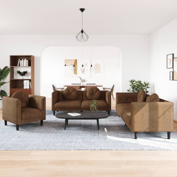 vidaXL sofasæt 3 dele med puder velour brun