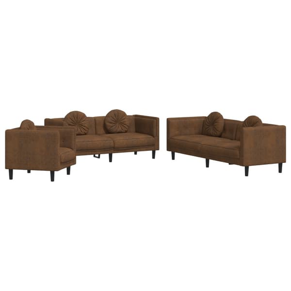 vidaXL sofasæt 3 dele med puder velour brun