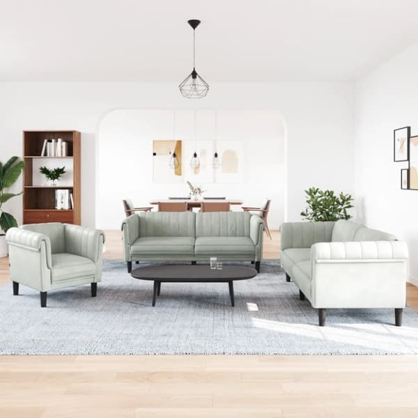 vidaXL sofasæt 3 dele velour lysegrå