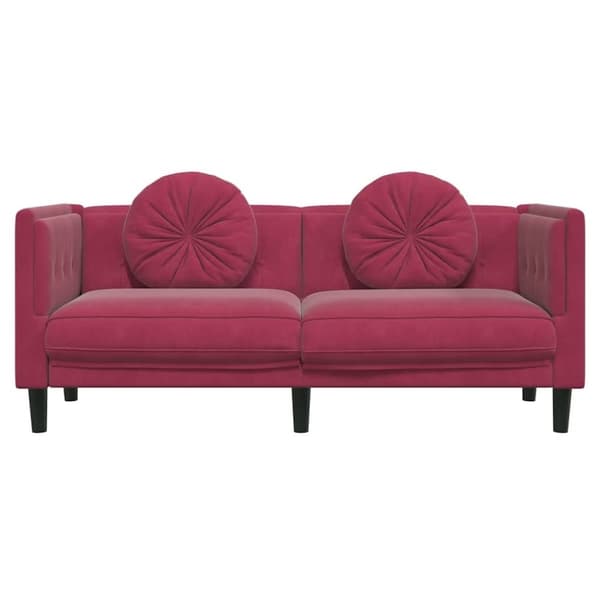 vidaXL Soffa med kuddar 2-sits vinröd sammet