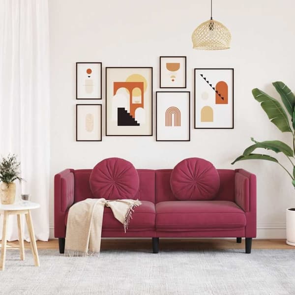 vidaXL 2-personers sofa med hynder velour vinrød