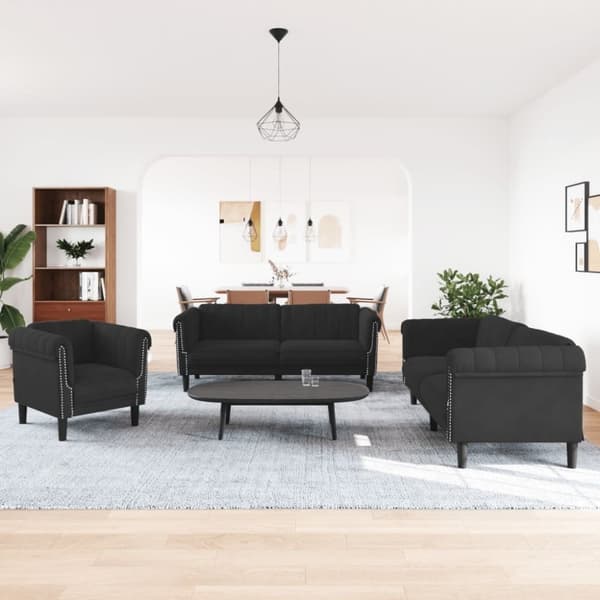 vidaXL sofasæt 3 dele velour sort