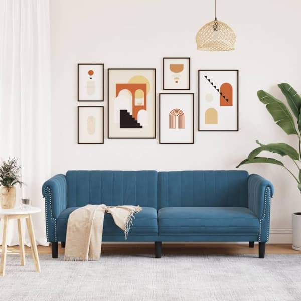 vidaXL Soffa 3-sits blå sammet