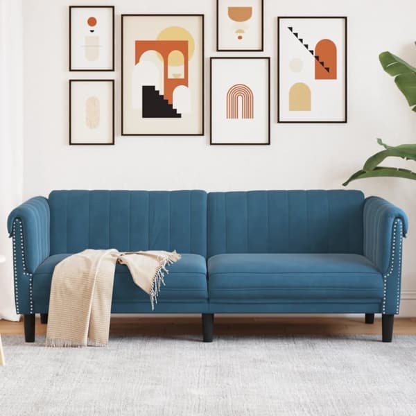 vidaXL Soffa 3-sits blå sammet