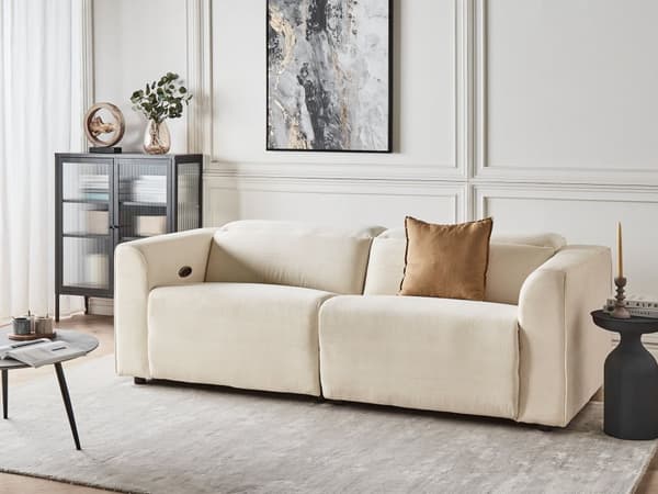 Sofa Beige Fløjl 2 Personers Elektrisk Biografsofa Recliner Designsofa med Justerbart Ryglæn og Fodskammel Filmsofa