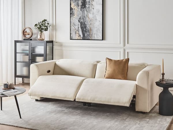 Sofa Beige Fløjl 2 Personers Elektrisk Biografsofa Recliner Designsofa med Justerbart Ryglæn og Fodskammel Filmsofa