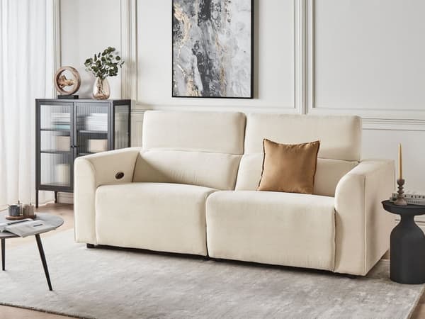 Sofa Beige Fløjl 2 Personers Elektrisk Biografsofa Recliner Designsofa med Justerbart Ryglæn og Fodskammel Filmsofa