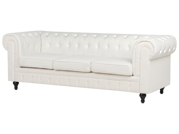 Chesterfield Sofa Off White Sorte Træben 3 Personers Bredt Tyk Polstret Stofsofa Knap Tuftet Venetiansk Barok stil Stue Indretning