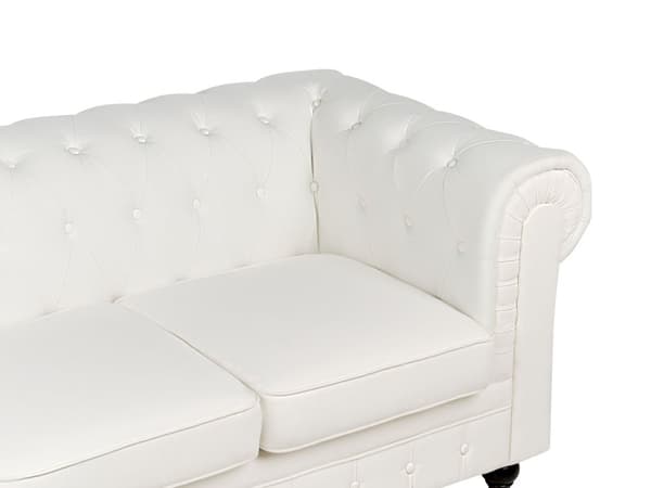 Chesterfield Sofa Off White Sorte Træben 3 Personers Bredt Tyk Polstret Stofsofa Knap Tuftet Venetiansk Barok stil Stue Indretning