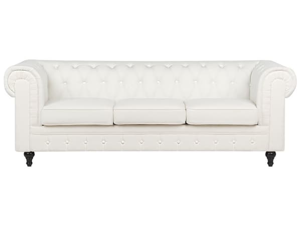Chesterfield Sofa Off White Sorte Træben 3 Personers Bredt Tyk Polstret Stofsofa Knap Tuftet Venetiansk Barok stil Stue Indretning
