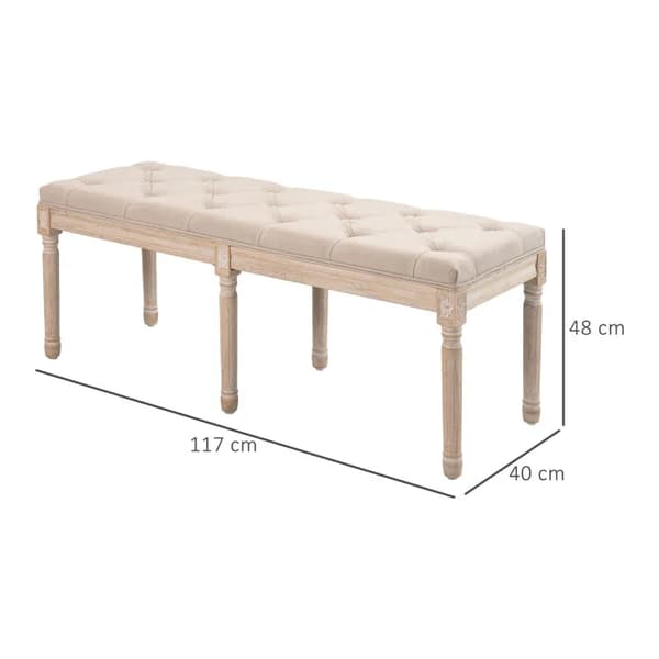 Rootz Bänk - Sängbänk - Vintage Design - Vintage Bänk - Knappsömmar - Svarvade ben - Shabby Chic - Creme + Vit - 117L x 40W x 48H cm