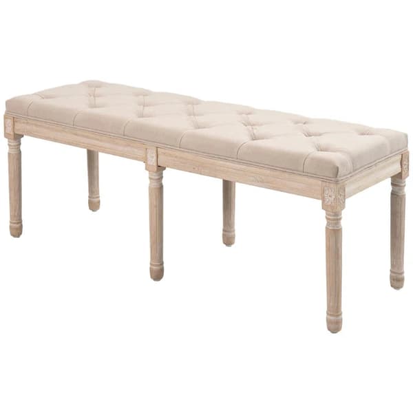 Rootz Bänk - Sängbänk - Vintage Design - Vintage Bänk - Knappsömmar - Svarvade ben - Shabby Chic - Creme + Vit - 117L x 40W x 48H cm