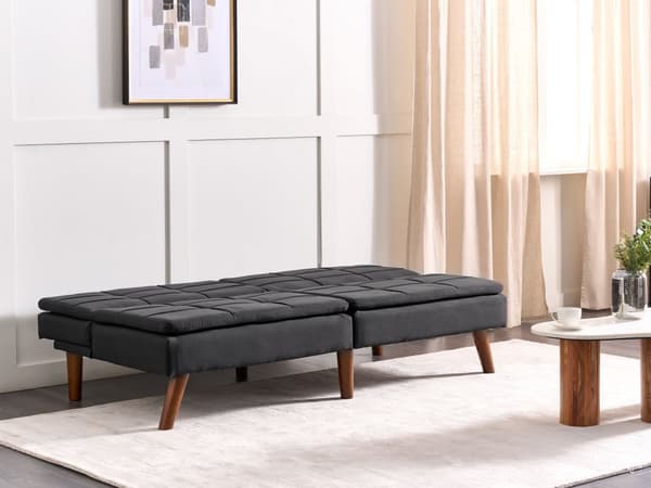 Bäddsoffa Svart 3-sits Stoppad Tygklädsel Träben Justerbara Ryggstöd Quiltad Tuftad Modern Vardagsrum Gästrum