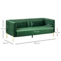 Miniatyrbild 3 av 6: Rootz Soffa - 3-sits soffa - Soffa med 2 kuddar - Sammetslook - Retrodesign - Avtagbart överdrag - Sammetsimitation - Grön - 195cm x 88cm x 76cm