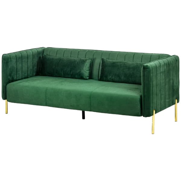 Rootz Soffa - 3-sits soffa - Soffa med 2 kuddar - Sammetslook - Retrodesign - Avtagbart överdrag - Sammetsimitation - Grön - 195cm x 88cm x 76cm