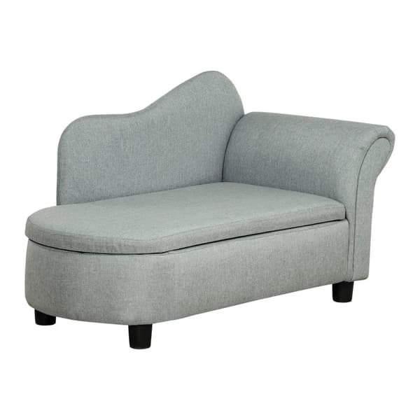 Rootz børnesofa - Chaiselong - Skjult opbevaringsrum - Eucalyptus træramme - Imiteret linned - Grå - 80 x 40 x 49 cm