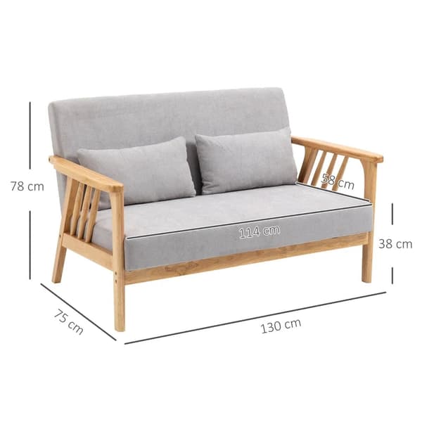 Rootz Sofa - Relax Sofa - 2-personers sofa - Inklusiv 2 hynder - Velvet Look - Gummitræ - Grå + Naturlig - 130 cm x 75 cm x 78 cm