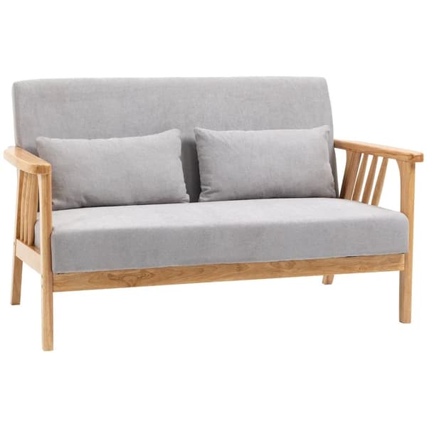 Rootz Sofa - Relax Sofa - 2-personers sofa - Inklusiv 2 hynder - Velvet Look - Gummitræ - Grå + Naturlig - 130 cm x 75 cm x 78 cm