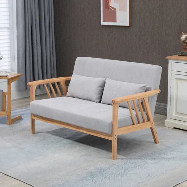 Rootz Sofa - Relax Sofa - 2-personers sofa - Inklusiv 2 hynder - Velvet Look - Gummitræ - Grå + Naturlig - 130 cm x 75 cm x 78 cm